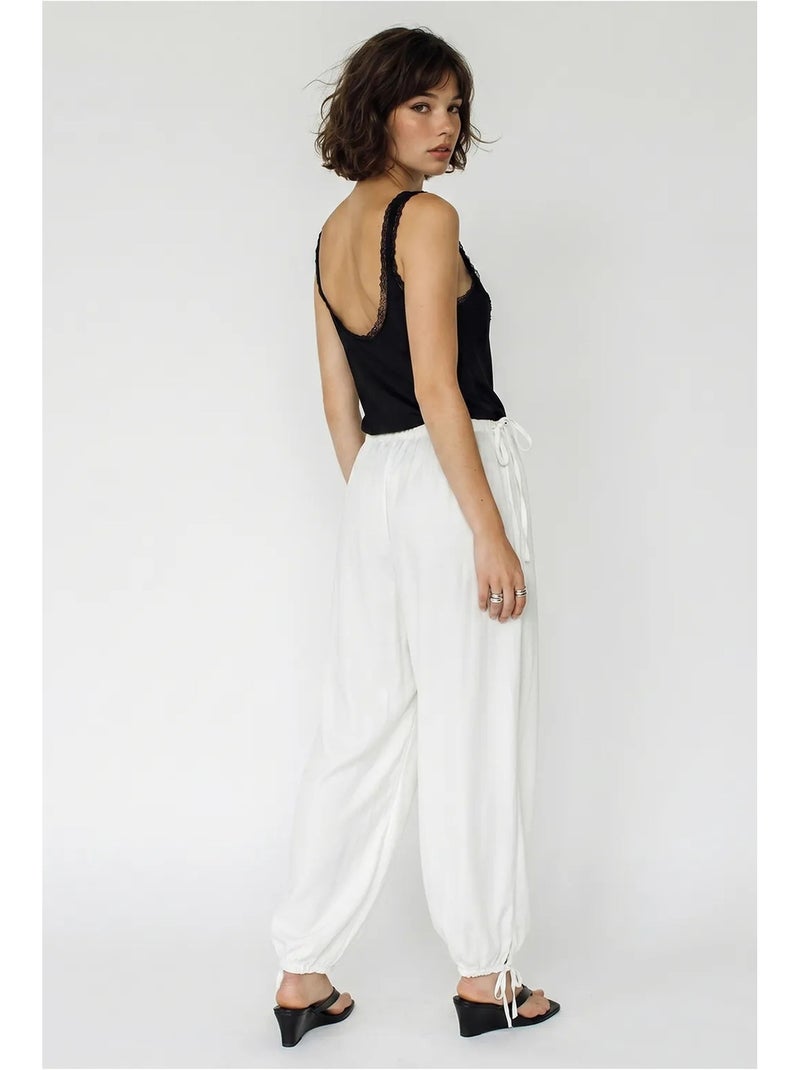 Calças salwar femininas até ao tornozelo com cintura de amarrar lucci Branco - Kiabi