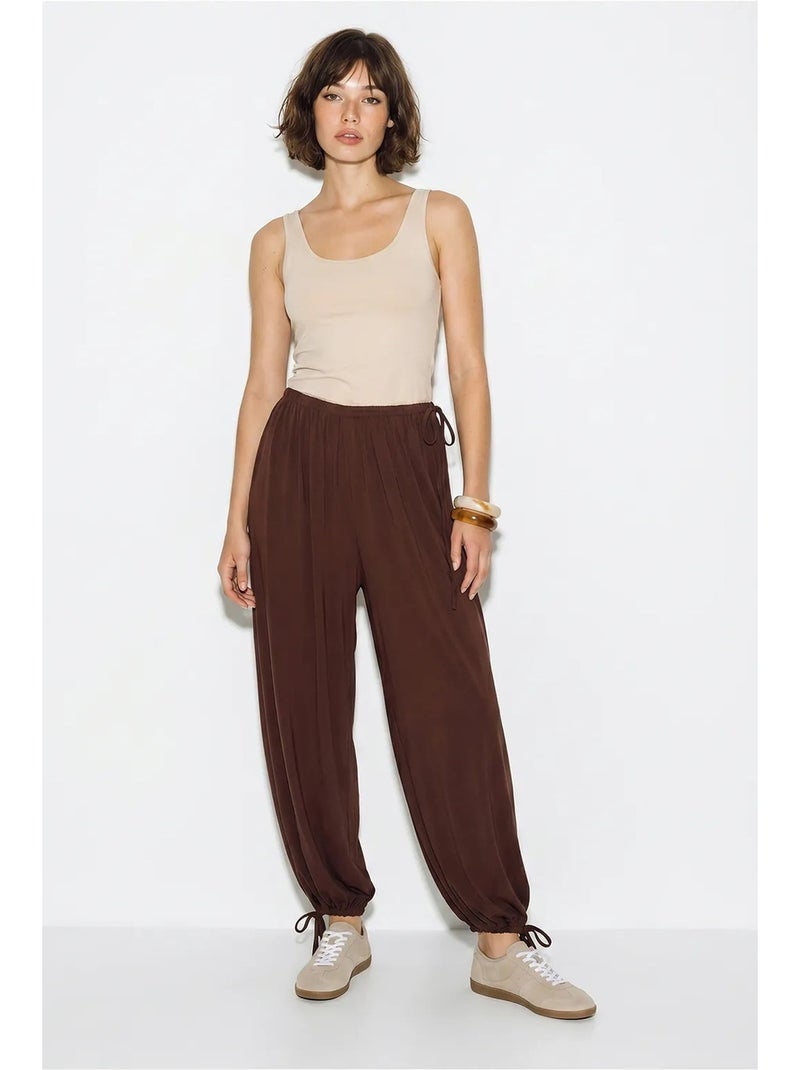 Calças salwar femininas até ao tornozelo com cintura de amarrar lucci Castanho-chocolate - Kiabi
