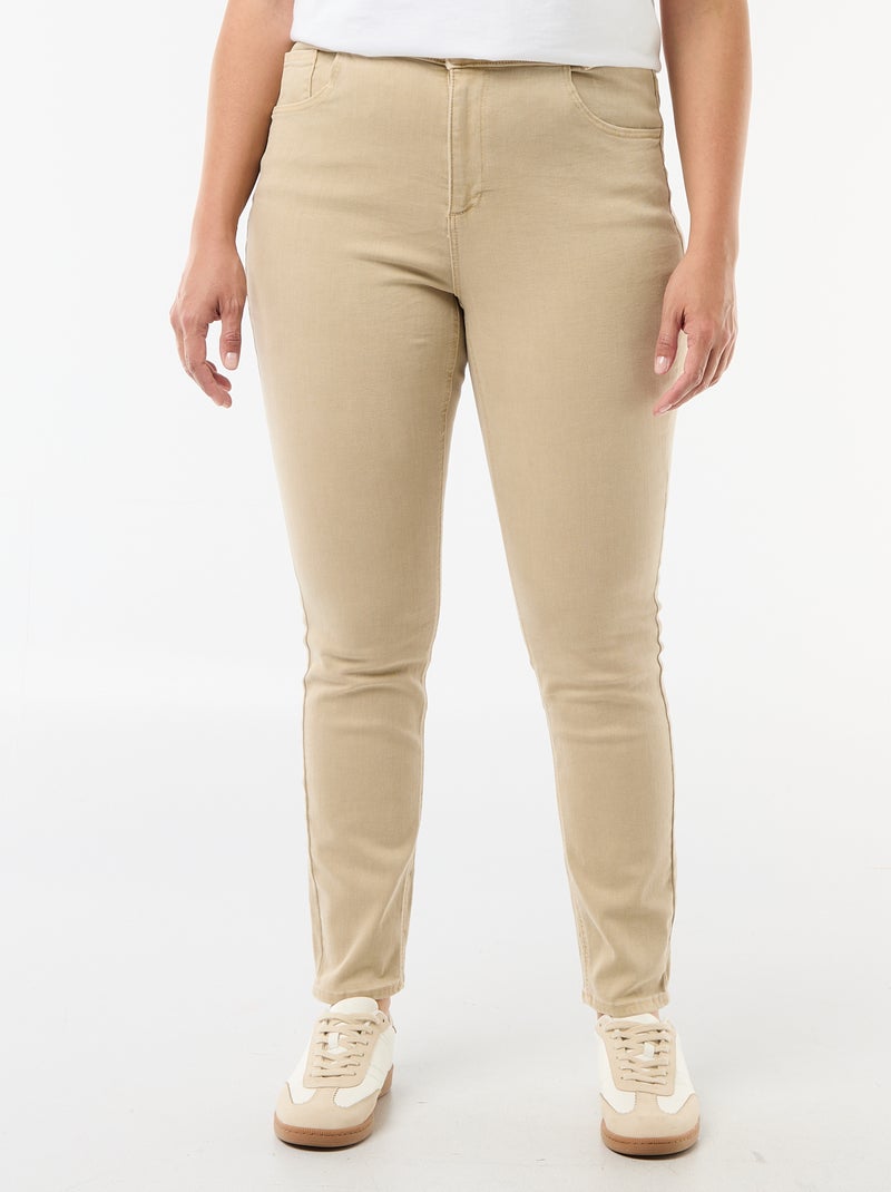 Calças skinny com cintura subida Bege - Kiabi