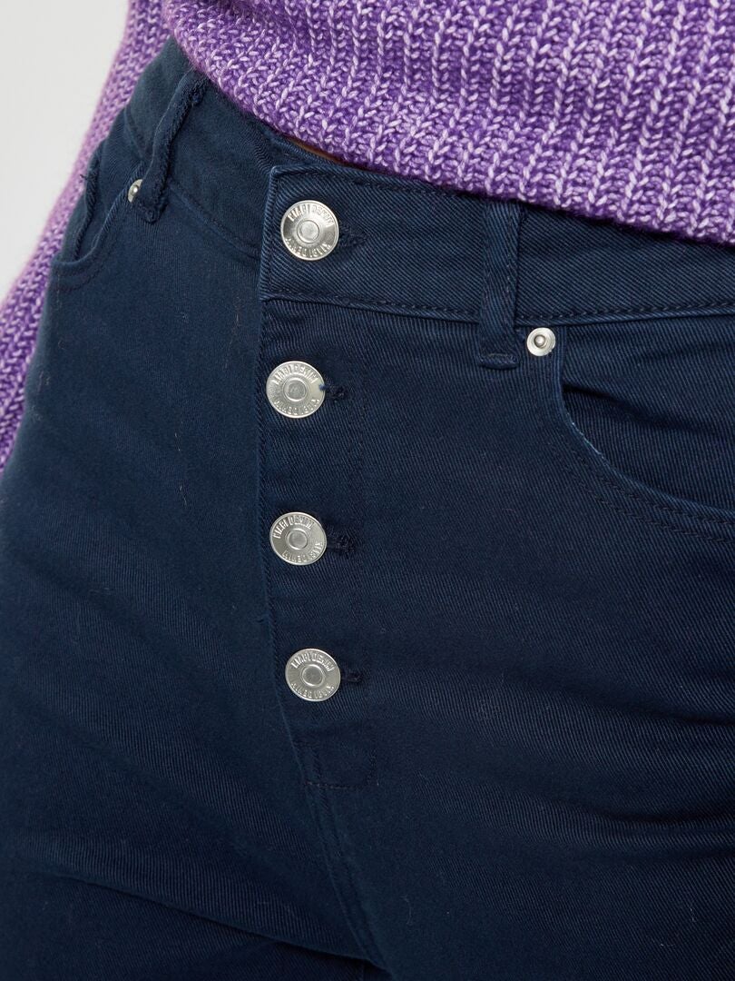 Calças skinny com cintura subida de sarja Azul Marinho - Kiabi