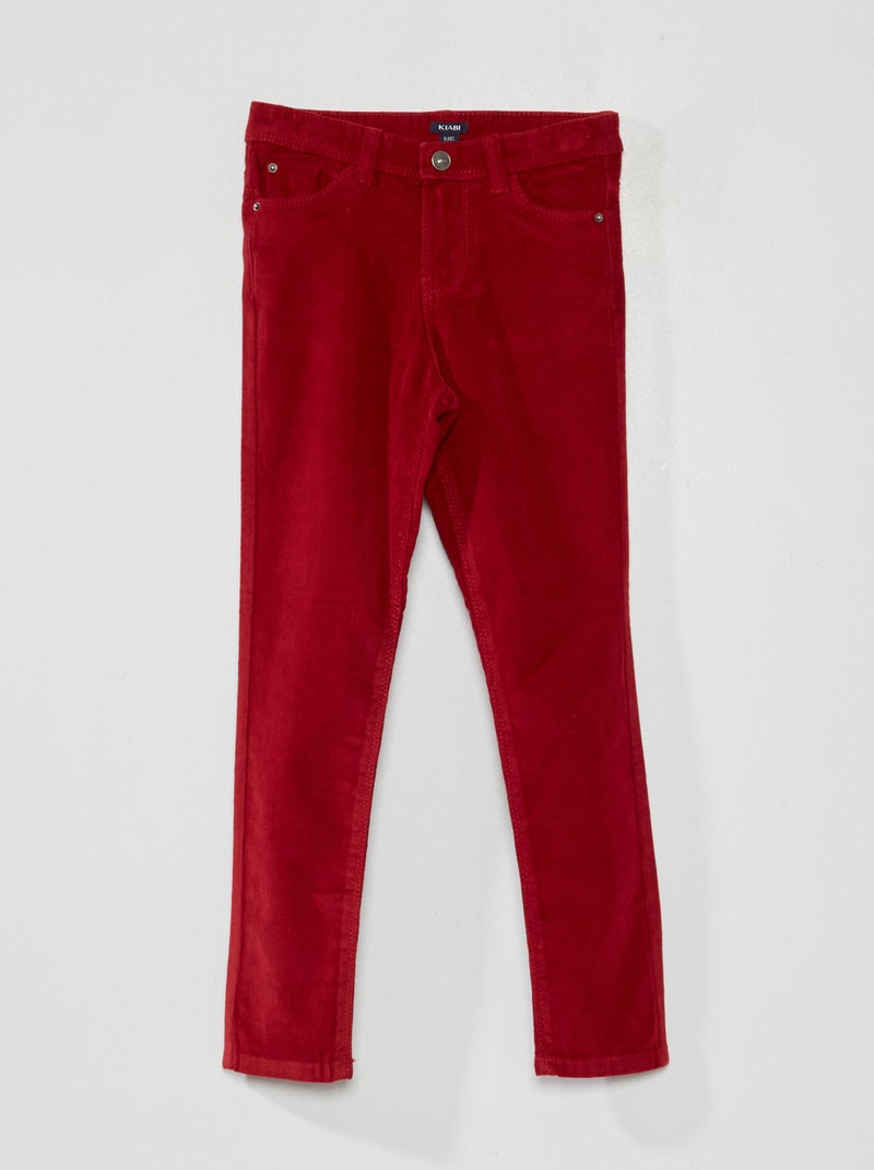 Calças skinny de veludo liso VERMELHO - Kiabi