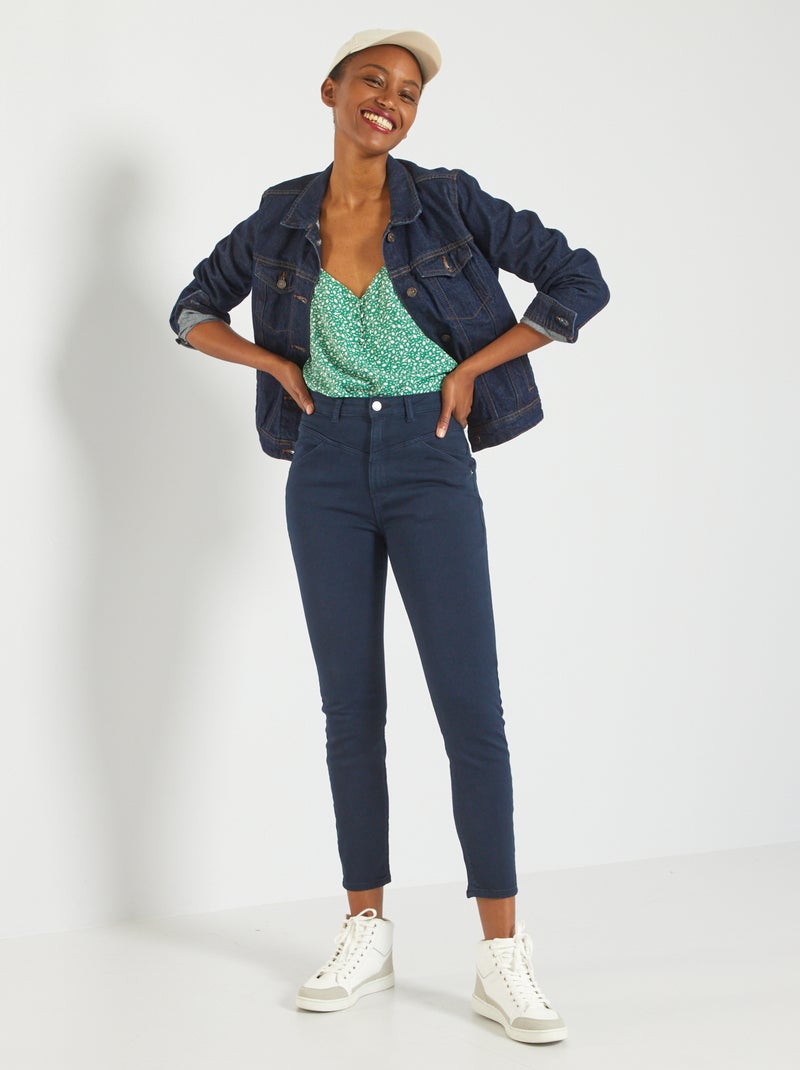 Calças skinny em sarja com cintura subida Azul Marinho - Kiabi