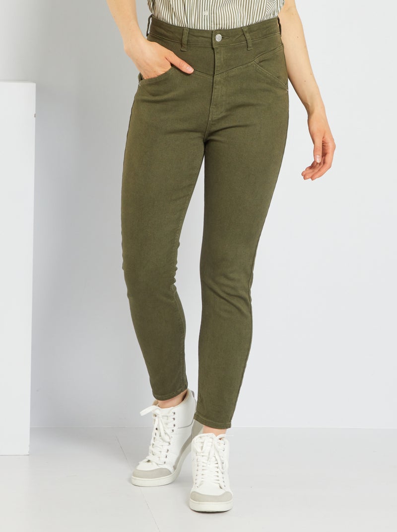 Calças skinny em sarja com cintura subida CAQUI - Kiabi