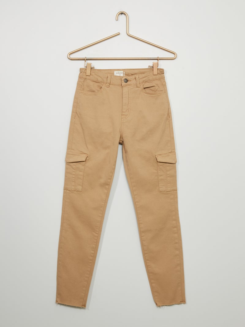 Calças skinny estilo cargo BEGE - Kiabi