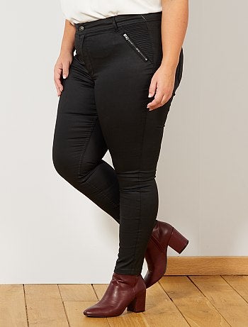 Mulher tamanhos grandes - Calças slim com revestimento estilo motociclista - Kiabi