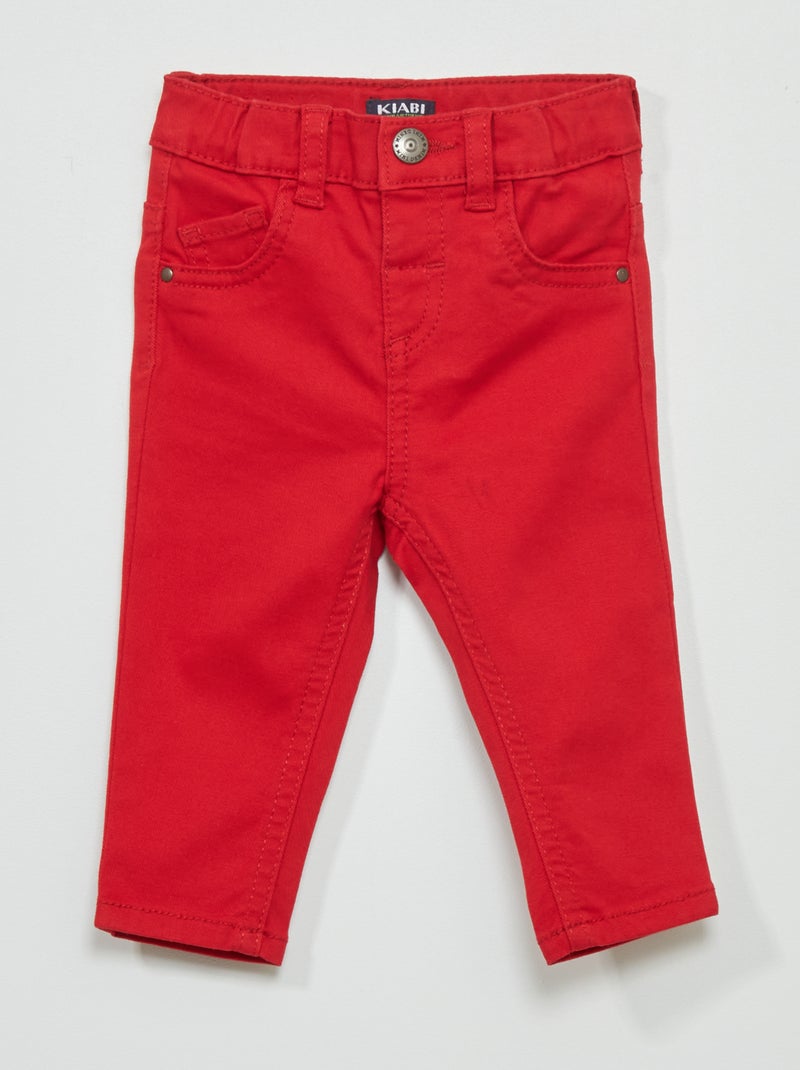 Calças slim em sarja com cintura ajustável VERMELHO - Kiabi