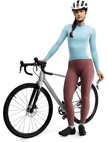 Calças térmicas justas de ciclismo gravel com alças para mulher