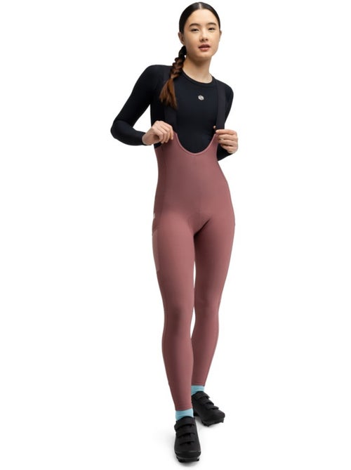 Calças térmicas justas de ciclismo gravel com alças para mulher - Kiabi