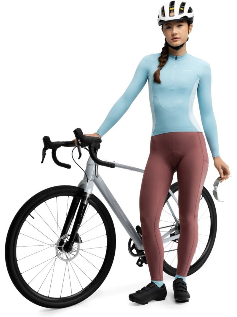 Calças térmicas justas de ciclismo gravel com alças para mulher Castanho - Kiabi