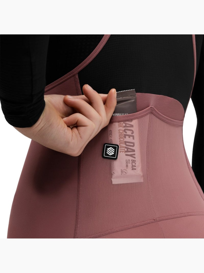 Calças térmicas justas de ciclismo gravel com alças para mulher Castanho - Kiabi