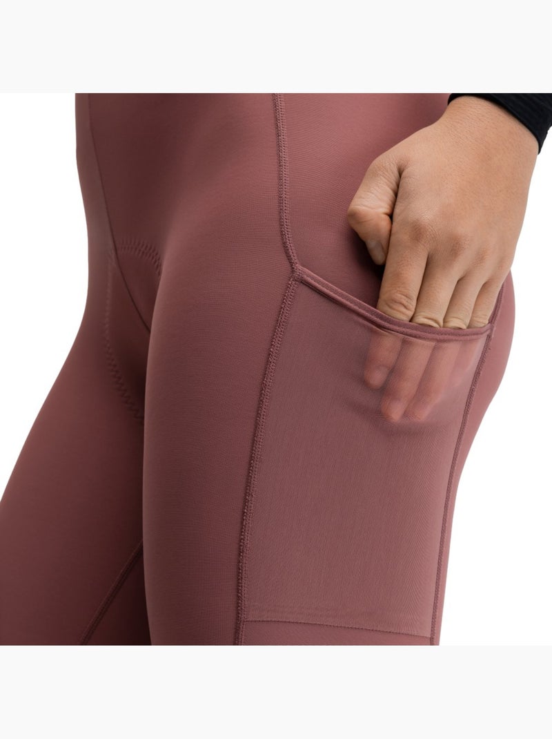 Calças térmicas justas de ciclismo gravel com alças para mulher Castanho - Kiabi