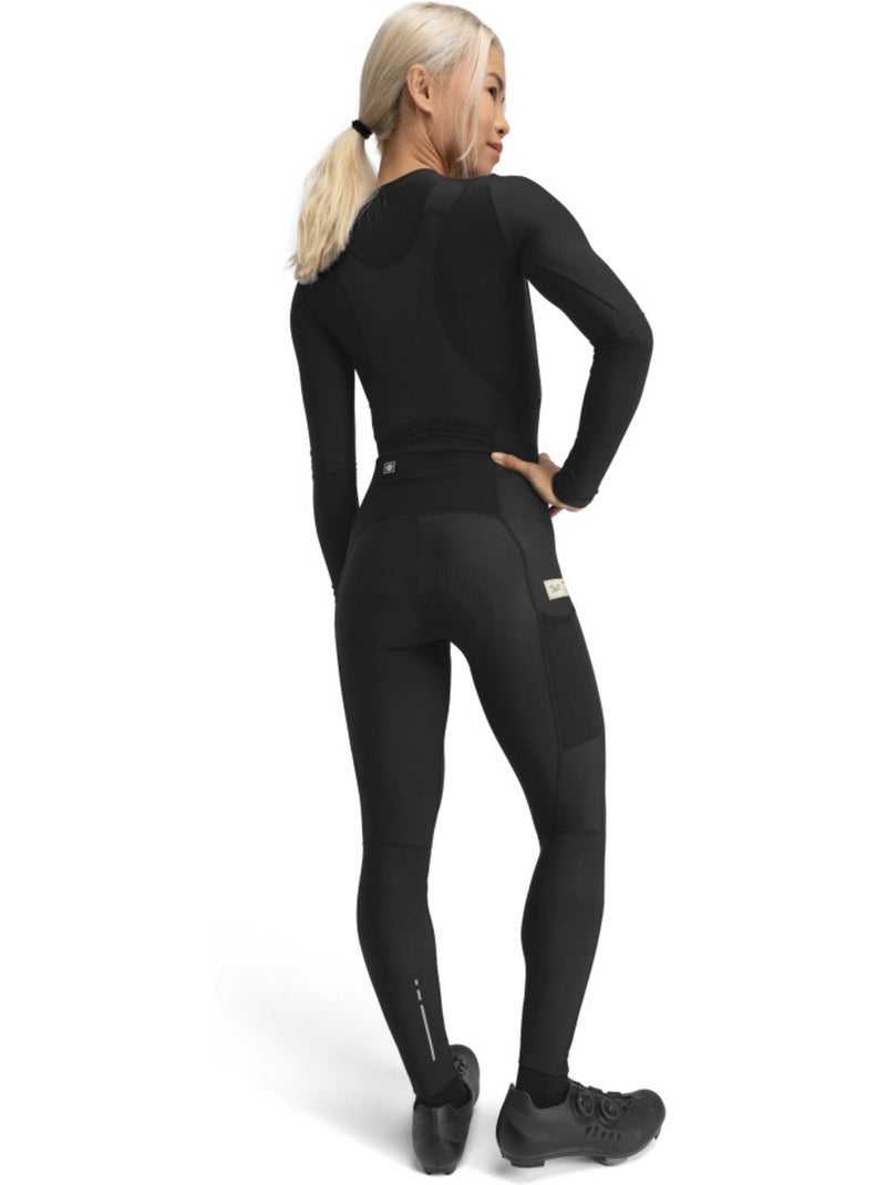 Calças térmicas justas de ciclismo gravel com alças para mulher Preto - Kiabi