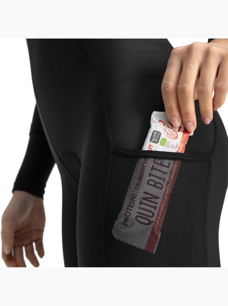 Calças térmicas justas de ciclismo gravel com alças para mulher Preto - Kiabi