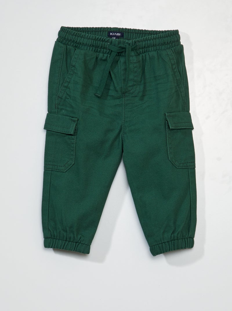 Calças tipo jogpant lisas Verde - Kiabi