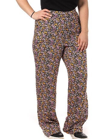 Calças vero moda curve easy hw wide com padrão preto/rosa/laranja para mulher