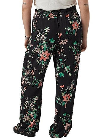 Calças Vero Moda Curve Easy Hw Wide com Padrão Preto/Rosa/Laranja para Mulher