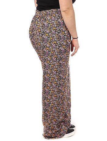 Calças vero moda curve easy hw wide com padrão preto/rosa/laranja para mulher