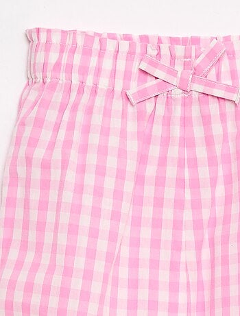 Calças vichy rosa em popeline de algodão