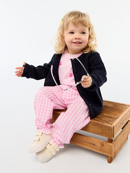 Calças vichy rosa em popeline de algodão - Kiabi