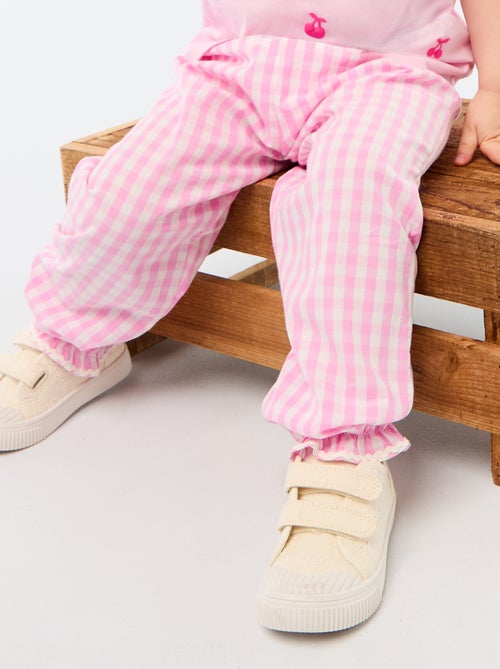 Calças vichy rosa em popeline de algodão - Kiabi