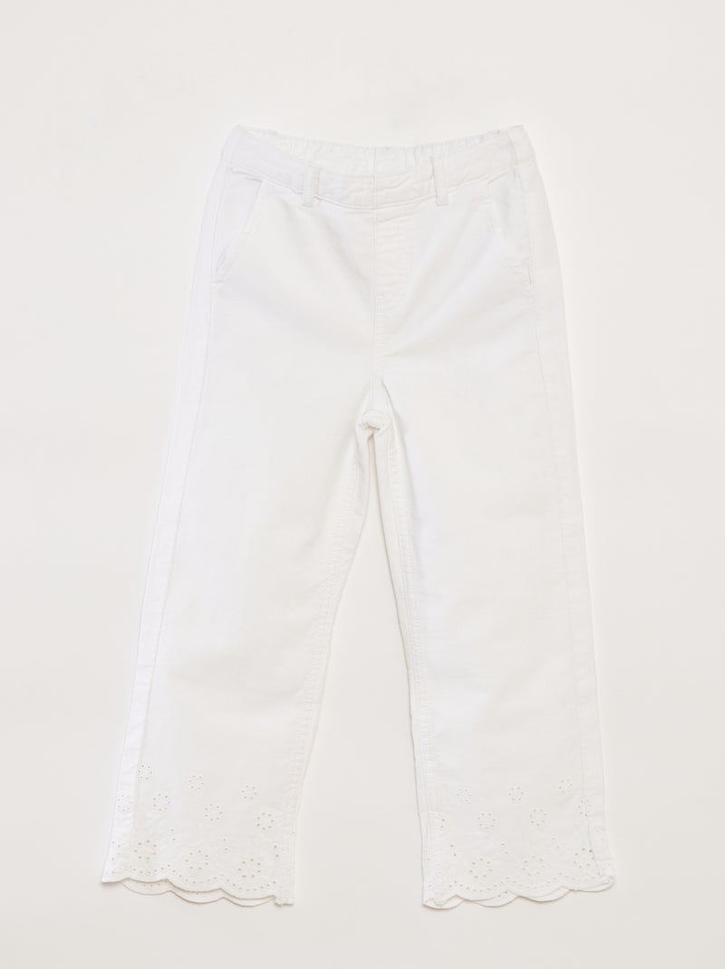 Calças wide-leg acabamento bordado Branco - Kiabi