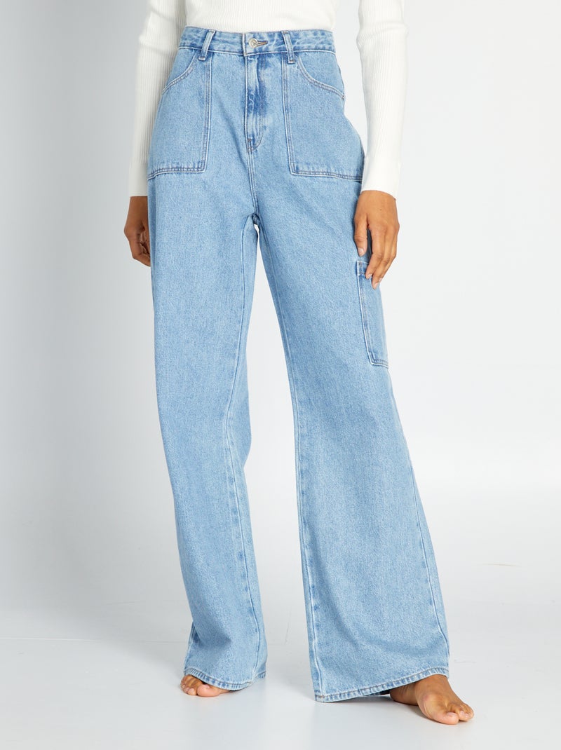Calças wide leg com bolsos de chapa AZUL - Kiabi