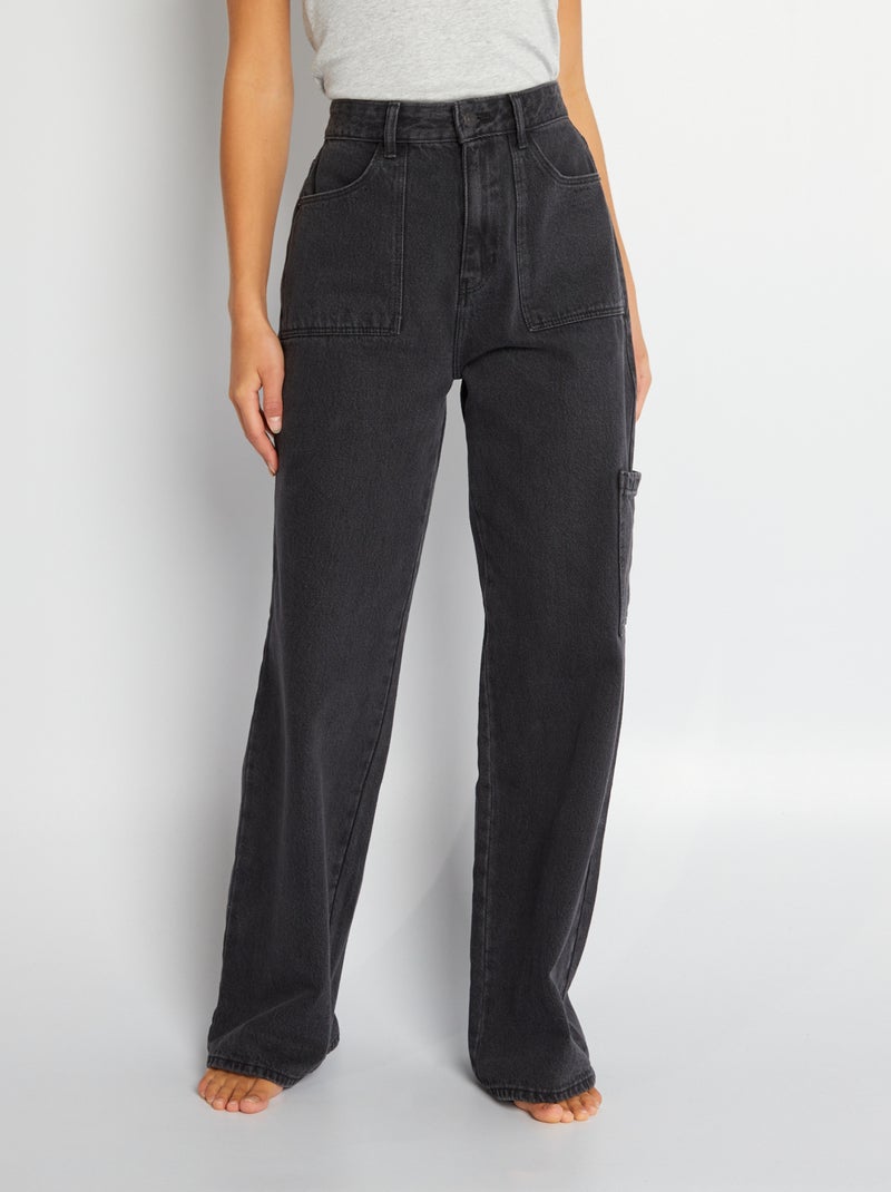 Calças wide leg com bolsos de chapa PRETO - Kiabi