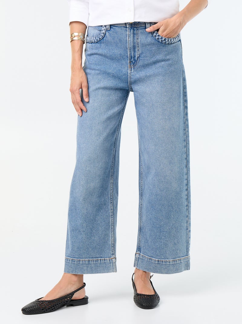 Calças wide leg com bolsos entrançados Azul - Kiabi