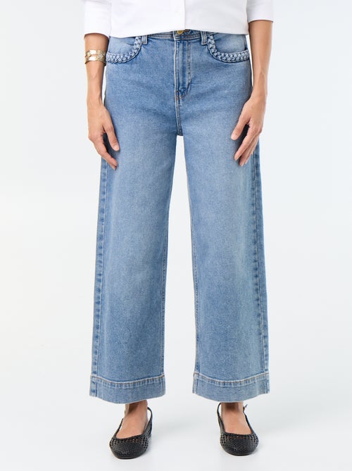 Calças wide leg com bolsos entrançados - Kiabi Calças wide leg com bolsos entrançados - Kiabi