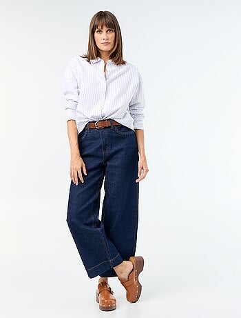 Calças wide leg com bolsos entrançados