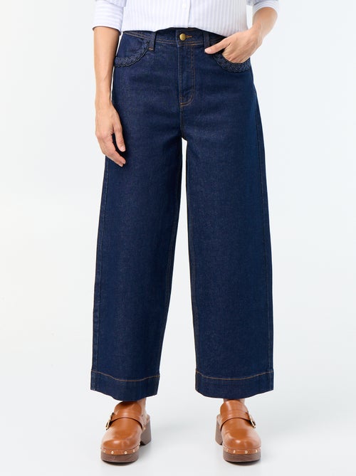 Calças wide leg com bolsos entrançados - Kiabi Calças wide leg com bolsos entrançados - Kiabi