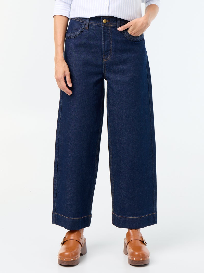 Calças wide leg com bolsos entrançados Azul - Kiabi