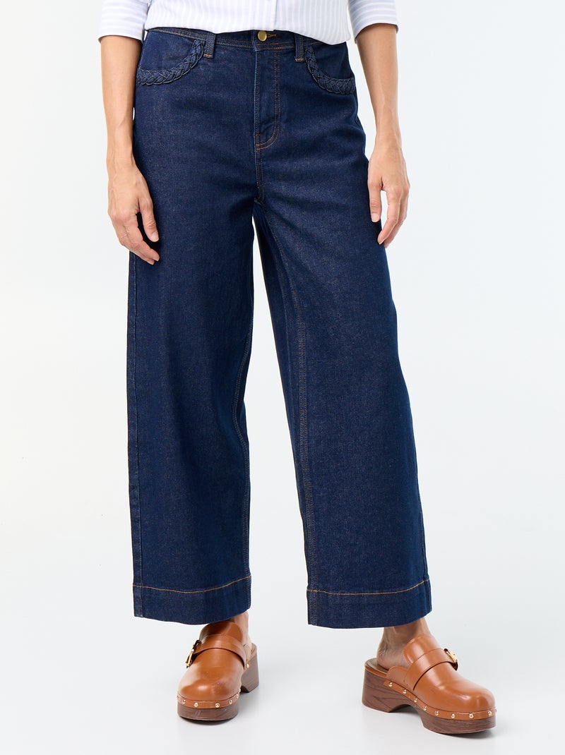 Calças wide leg com bolsos entrançados Azul - Kiabi