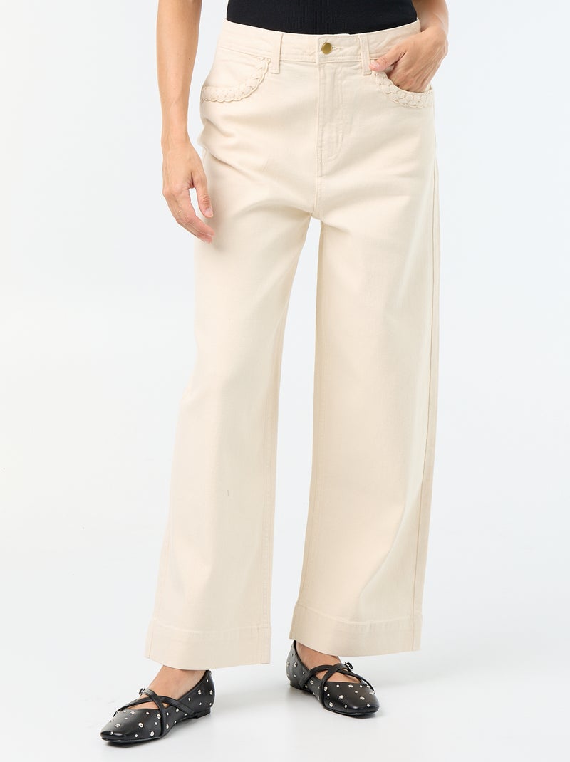 Calças wide leg com bolsos entrançados Branco - Kiabi