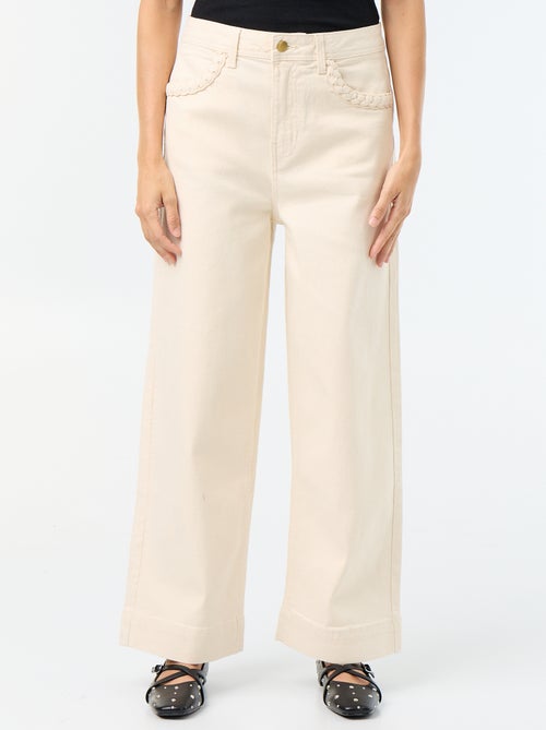 Calças wide leg com bolsos entrançados - Kiabi