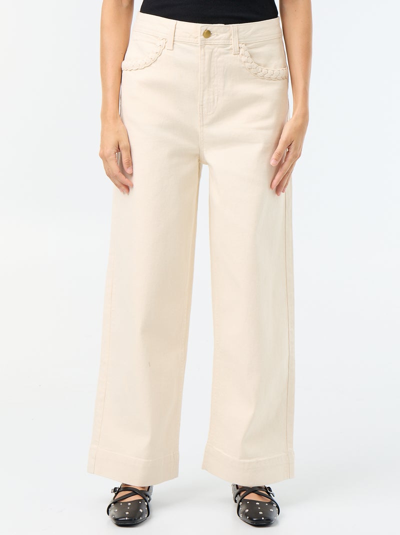 Calças wide leg com bolsos entrançados Branco - Kiabi