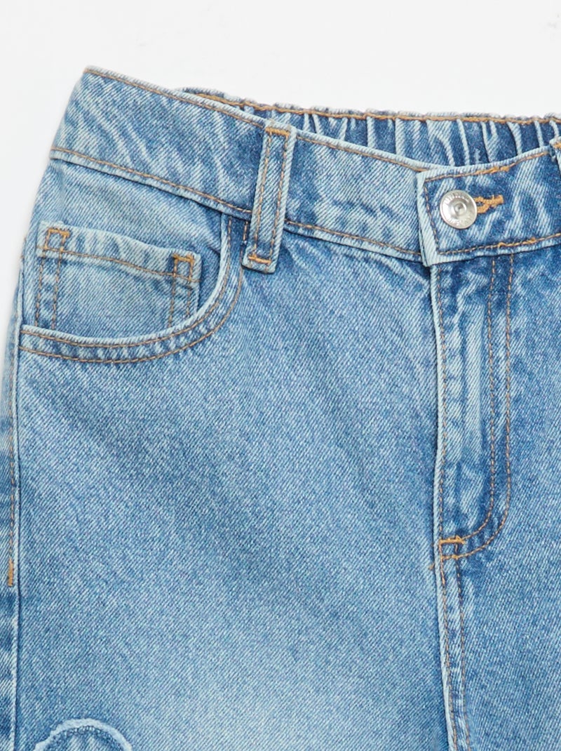Calças wide leg com bordados Azul - Kiabi