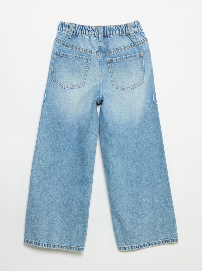 Calças wide leg com bordados Azul - Kiabi