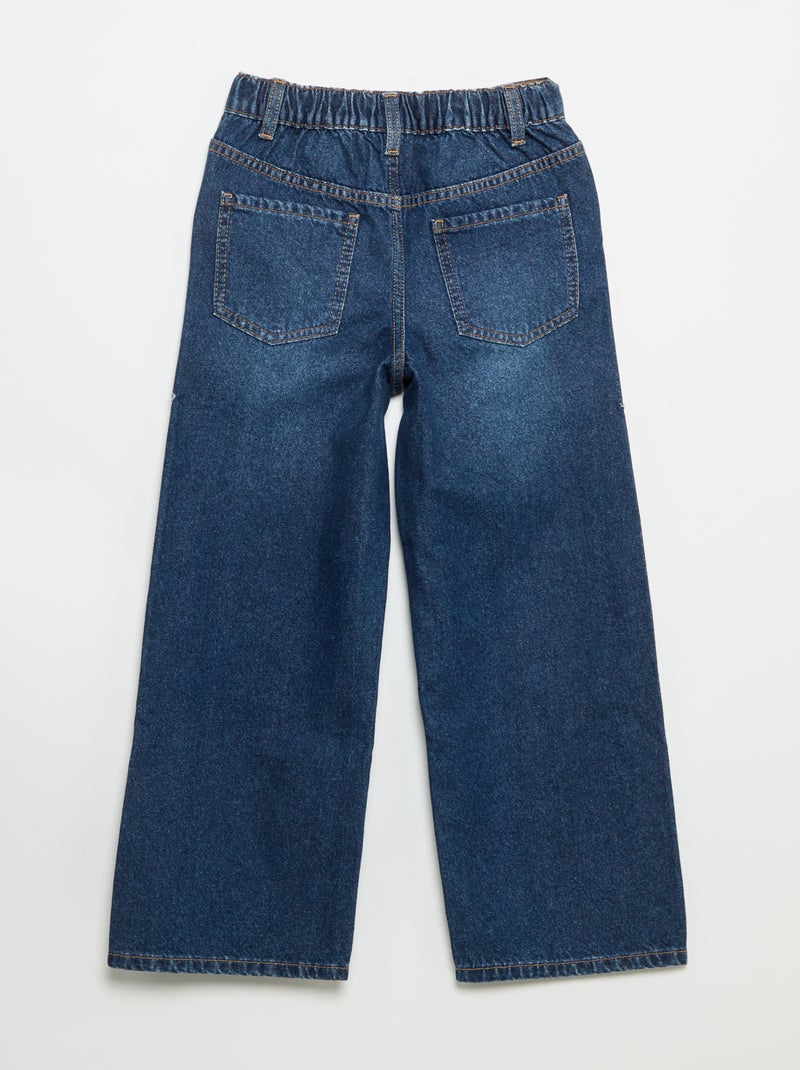 Calças wide leg com bordados Azul - Kiabi