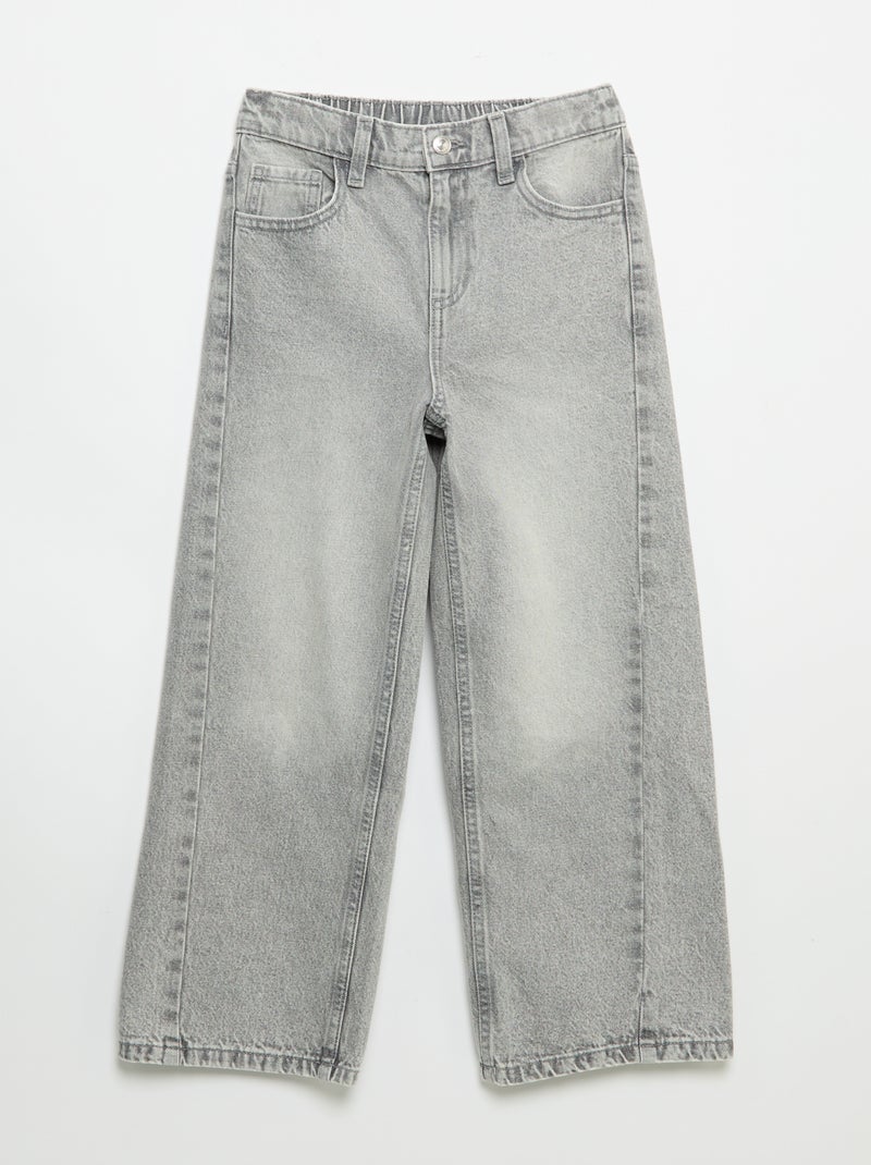 Calças wide leg com bordados Cinza - Kiabi