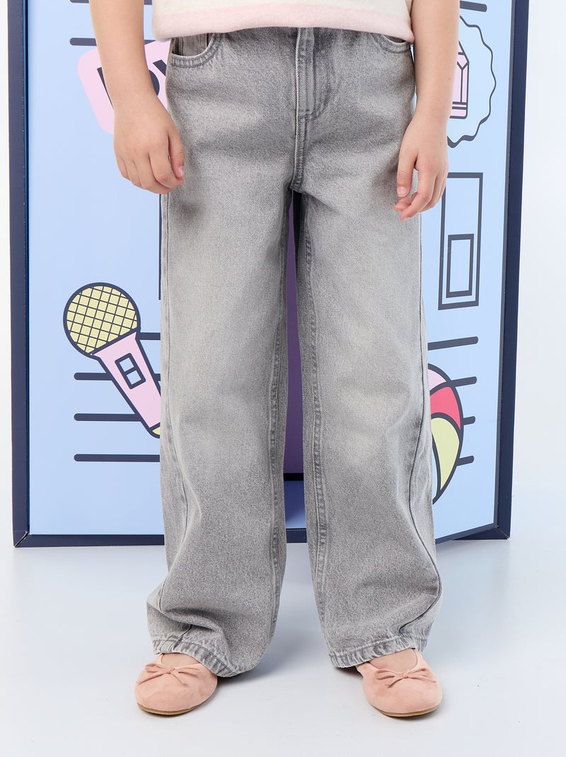 Calças wide leg com bordados Cinza - Kiabi