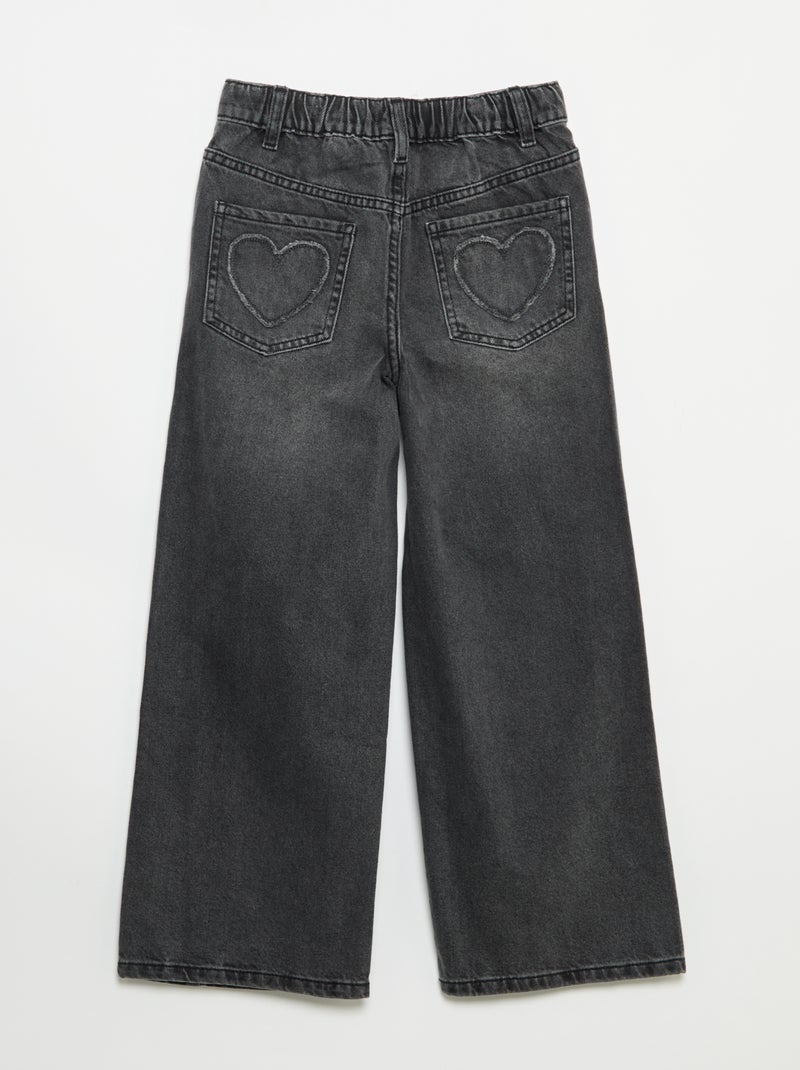 Calças wide leg com bordados Cinza - Kiabi