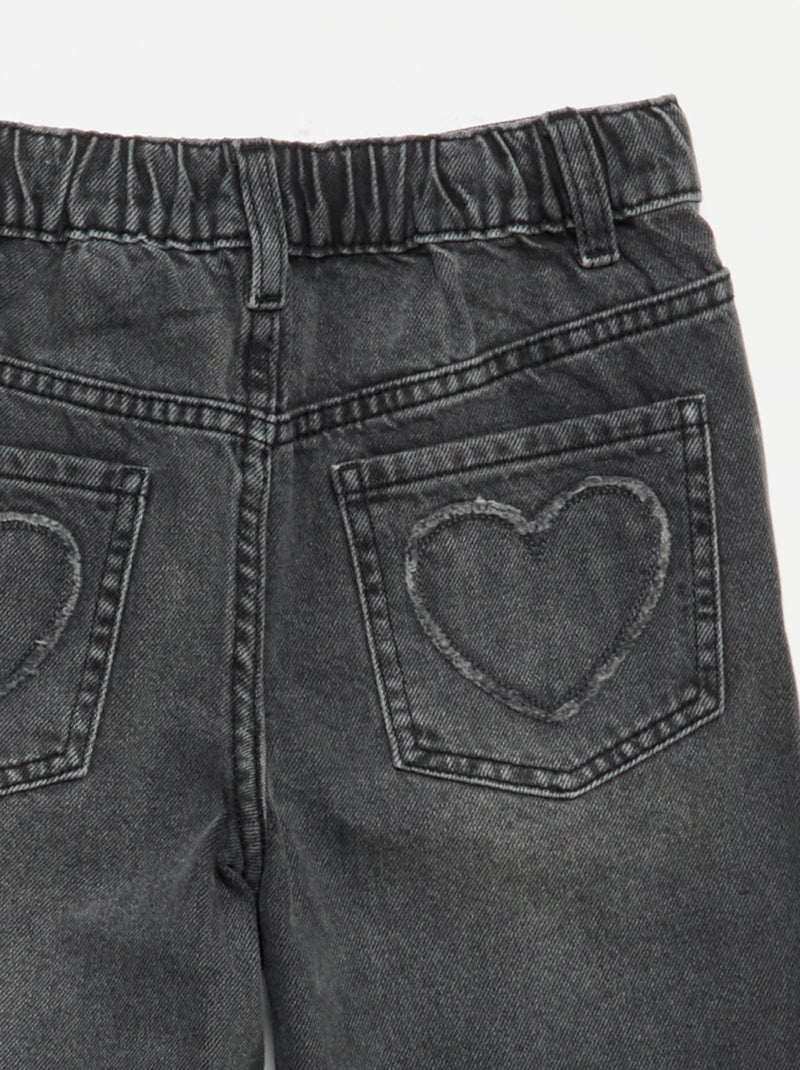 Calças wide leg com bordados Cinza - Kiabi