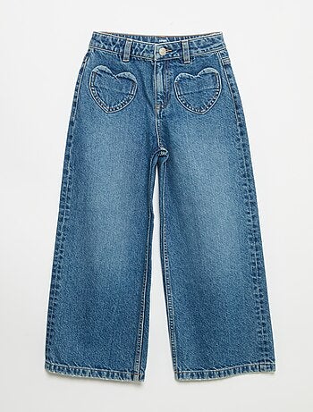 Calças wide leg com bordados de corações