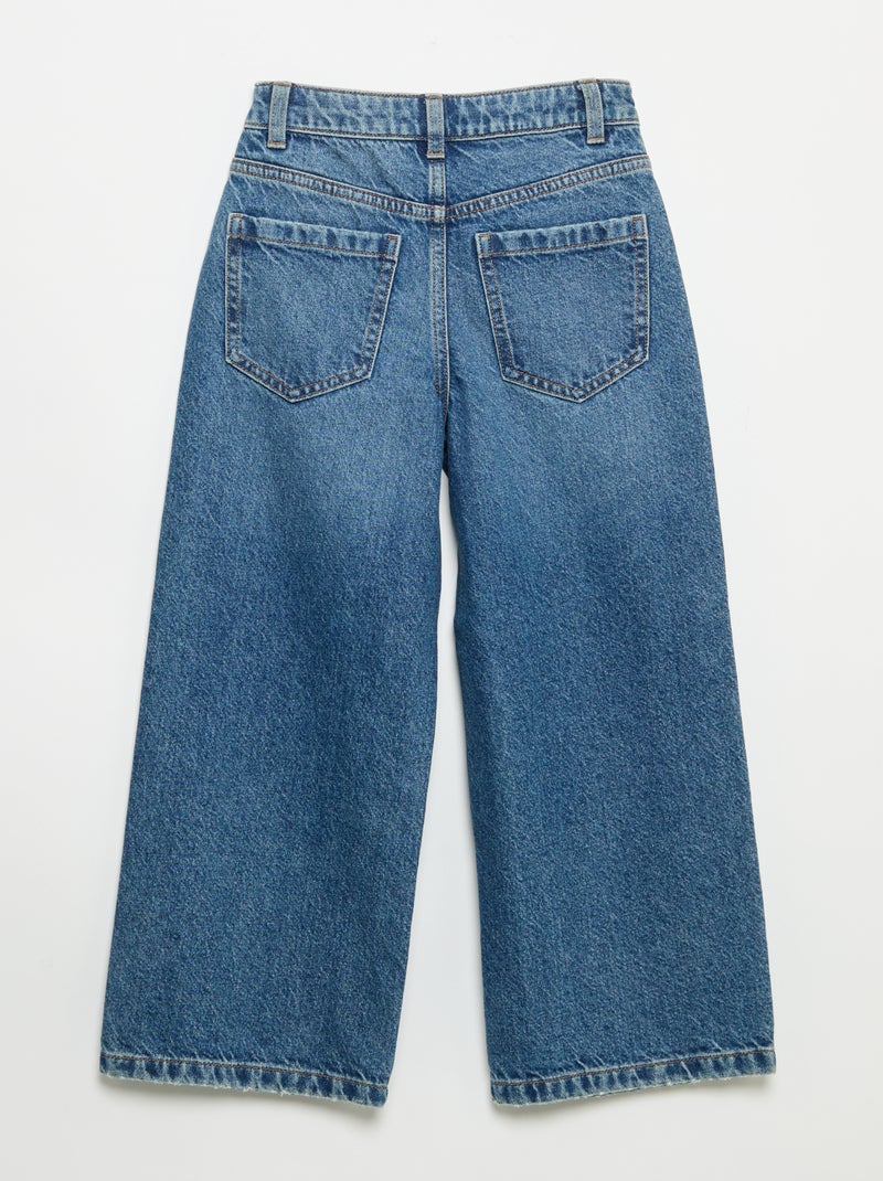 Calças wide leg com bordados de corações Azul - Kiabi