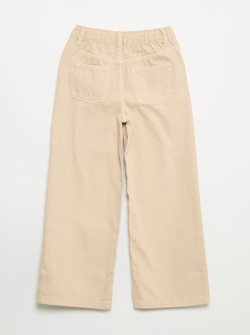 Calças wide leg com cintura ajustável Bege - Kiabi