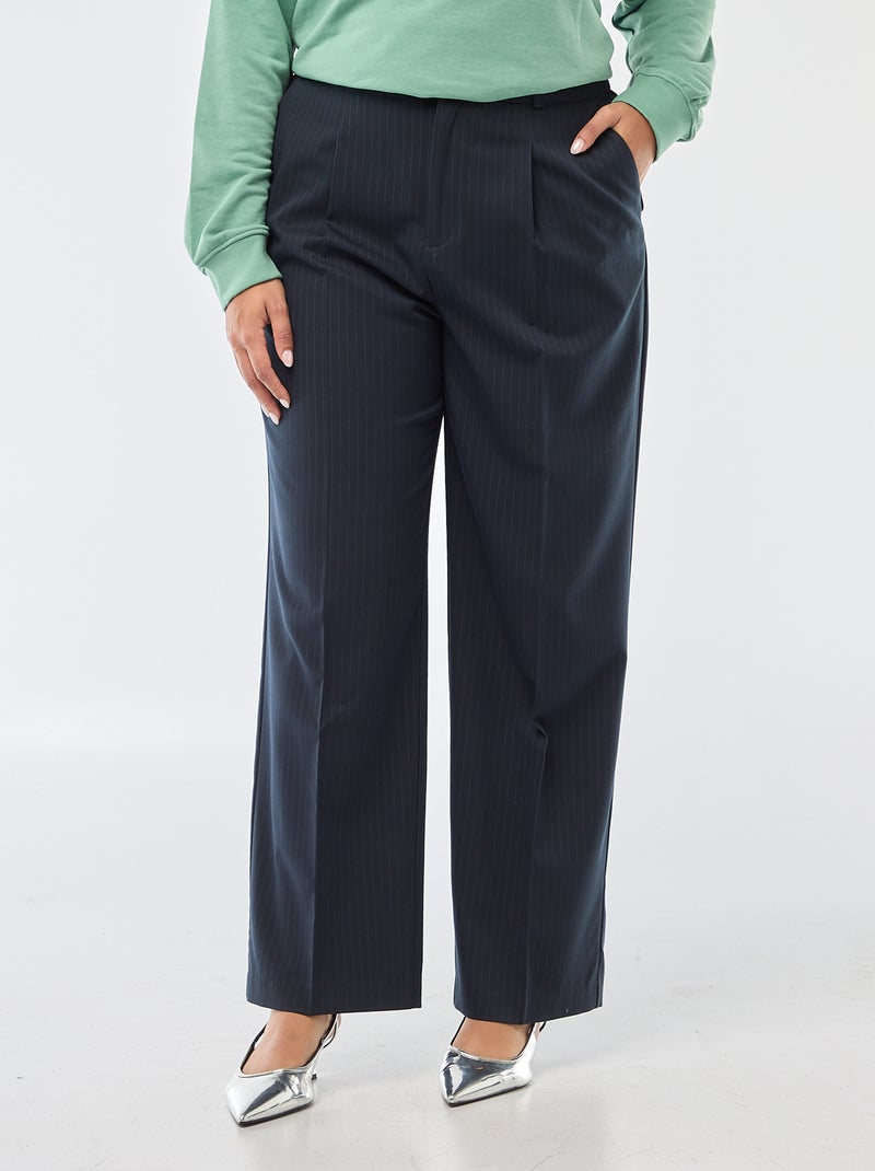 Calças wide leg com cintura subida Azul - Kiabi