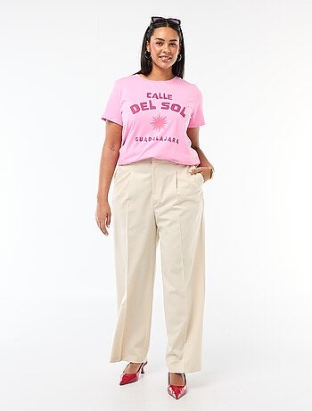 Calças wide leg com cintura subida