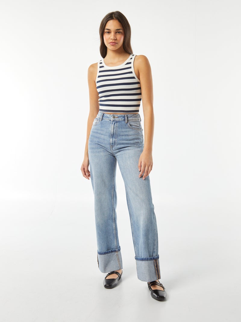 Calças wide leg com dobra larga na base AZUL - Kiabi