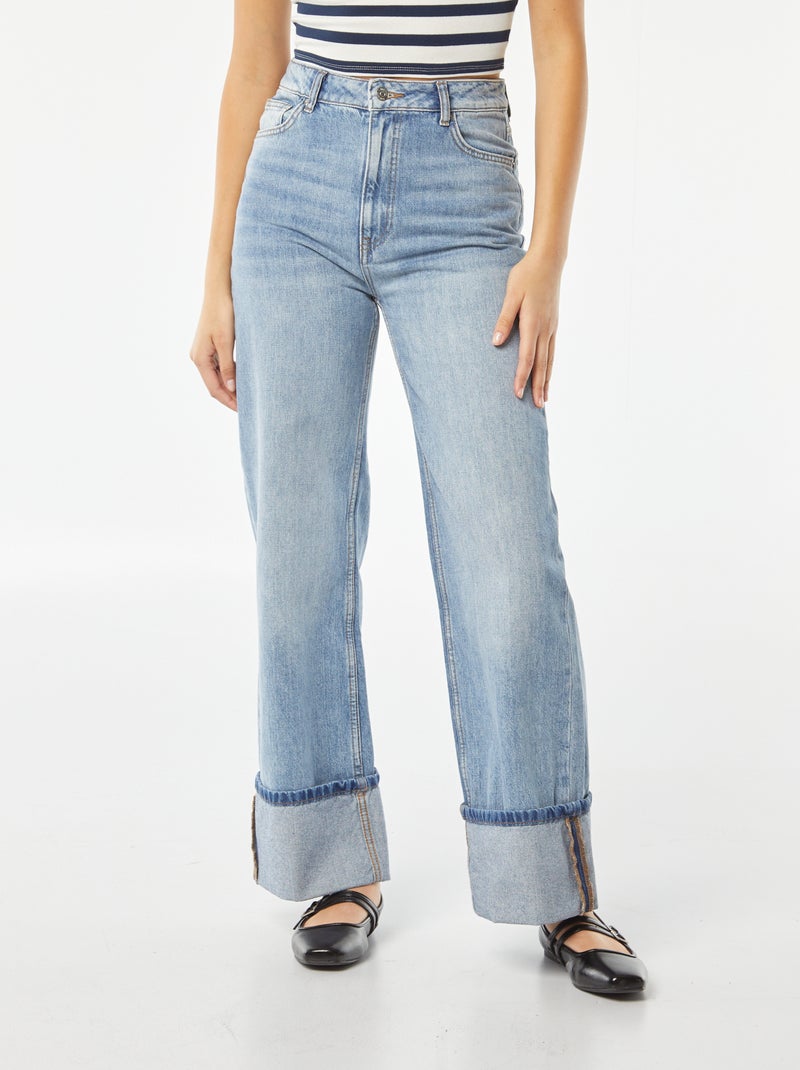 Calças wide leg com dobra larga na base AZUL - Kiabi